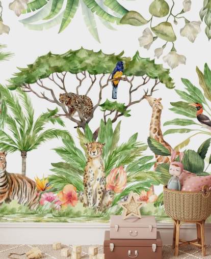 geïllustreerde dieren in junglebehang