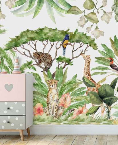 papier peint animaux illustrés dans la jungle