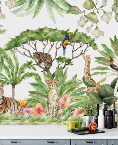 fondo de pantalla ilustrado de animales en la jungla