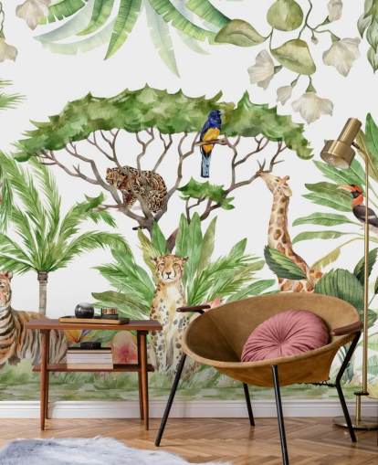 papel de parede de animais ilustrados na selva