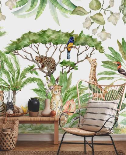 papier peint animaux illustrés dans la jungle