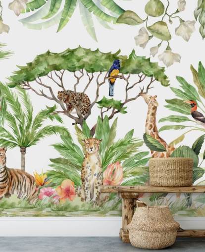 geïllustreerde dieren in junglebehang