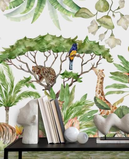 illustrated animals in jungle wallpaper illustrated animals in jungle wallpaper