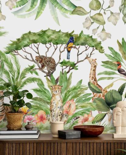 papel de parede de animais ilustrados na selva