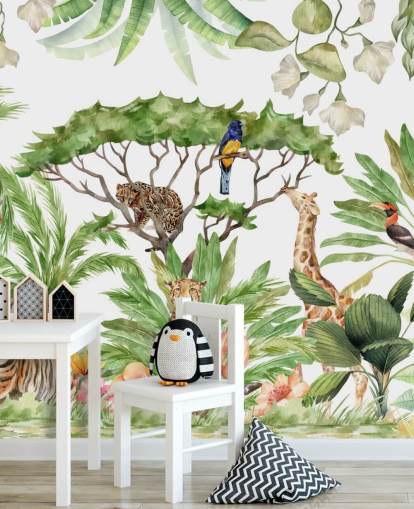 fondo de pantalla ilustrado de animales en la jungla