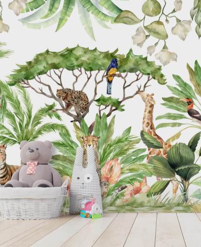 geïllustreerde dieren in junglebehang geïllustreerde dieren in junglebehang