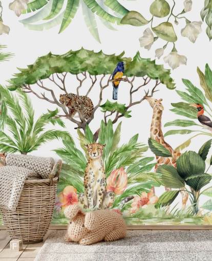 geïllustreerde dieren in junglebehang