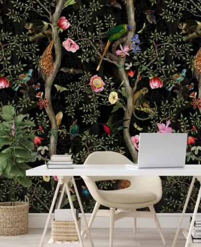 papel pintado de árbol y pájaro chinoiserie oscuro papel pintado de árbol y pájaro chinoiserie oscuro