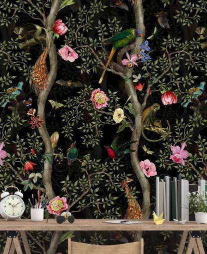 papier peint arbre et oiseaux chinoiserie foncé papier peint arbre et oiseaux chinoiserie foncé