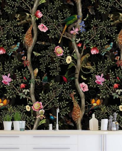 donker chinoiserie boom en vogelbehang donker chinoiserie boom en vogelbehang