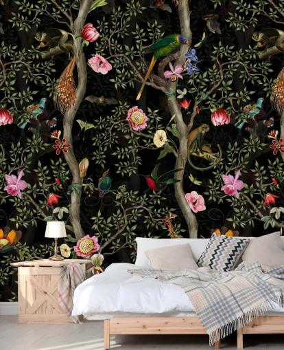 mørk chinoiserie tre og fugl tapet mørk chinoiserie tre og fugl tapet