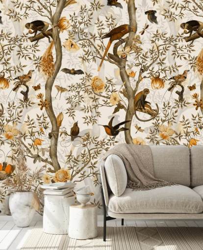 papier peint chinoiserie moutarde et marron papier peint chinoiserie moutarde et marron