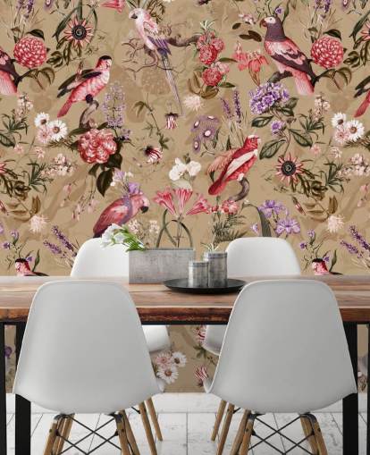 pink and purple bird floral wallpaper