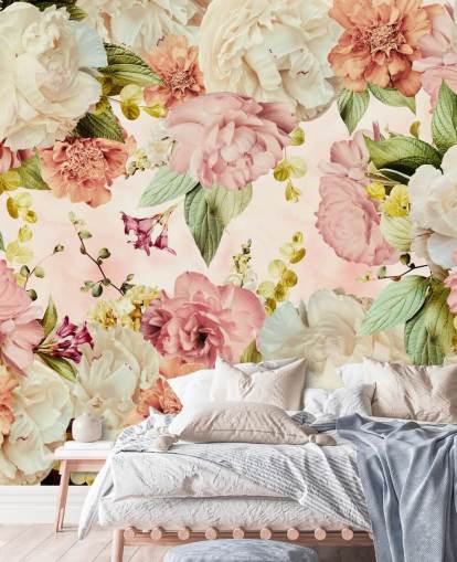 papel de parede floral rosa e branco papel de parede floral rosa e branco