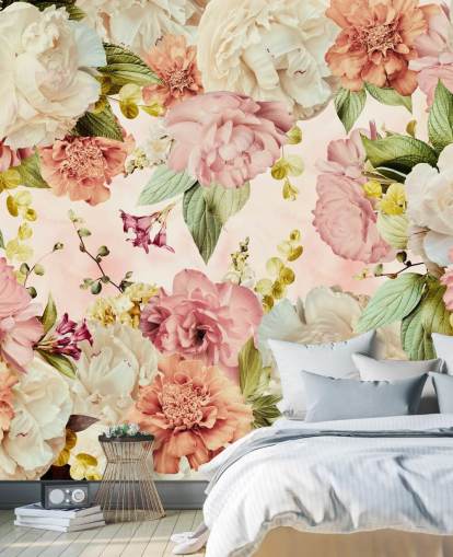 pink and white floral wallpaper
