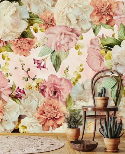 carta da parati floreale rosa e bianca