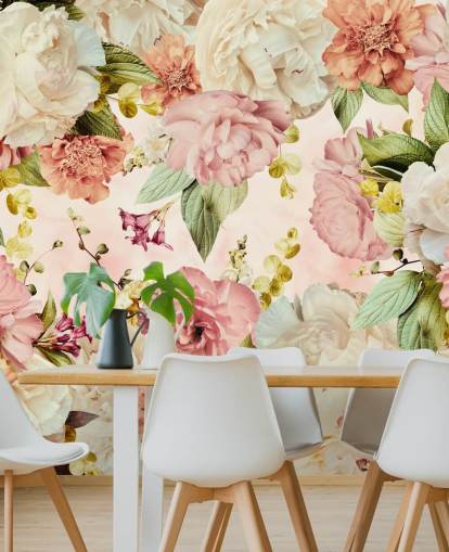 papel de parede floral rosa e branco papel de parede floral rosa e branco