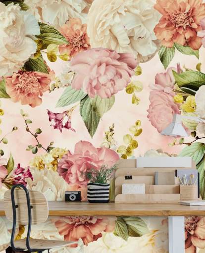 papel pintado floral rosa y blanco
