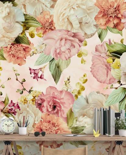 papel de parede floral rosa e branco