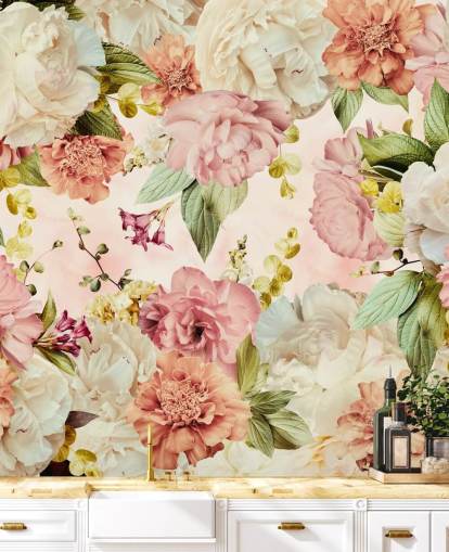 pink and white floral wallpaper