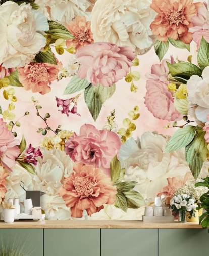 pink and white floral wallpaper