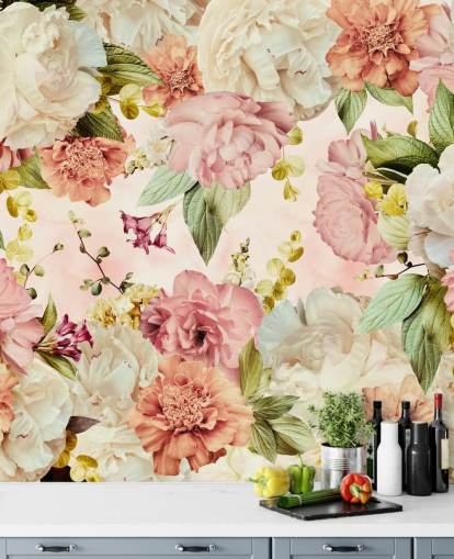 papel de parede floral rosa e branco