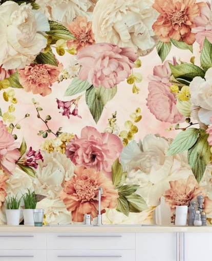 pink and white floral wallpaper