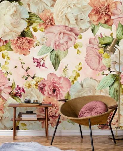 carta da parati floreale rosa e bianca