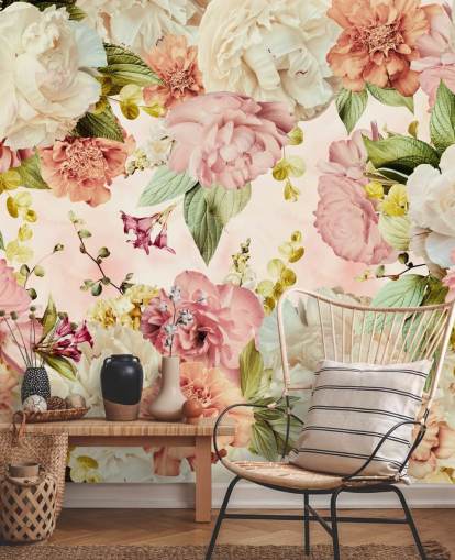 papel pintado floral rosa y blanco