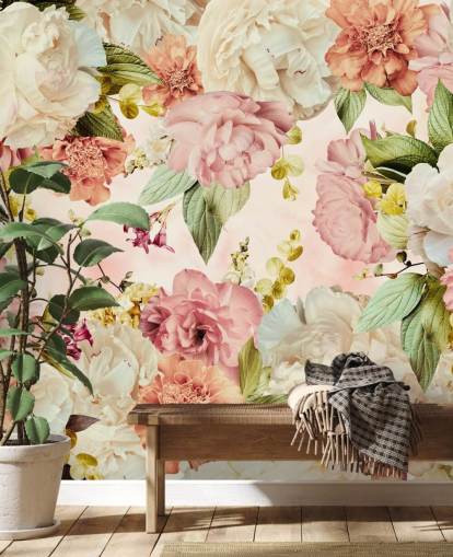 papel de parede floral rosa e branco