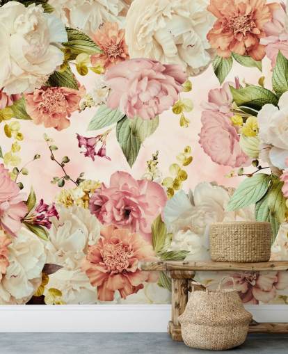 papel de parede floral rosa e branco