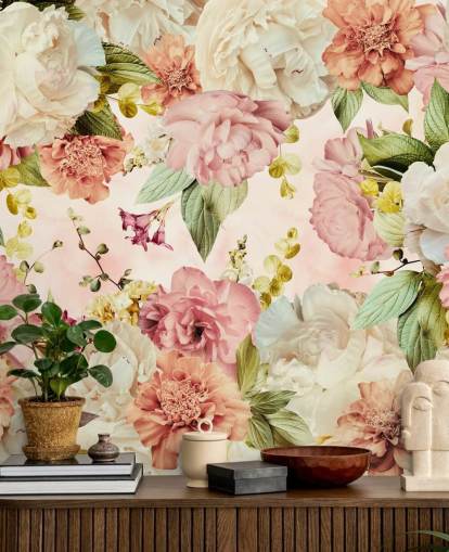 papel de parede floral rosa e branco