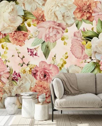 papel pintado floral rosa y blanco