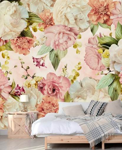 papel de parede floral rosa e branco