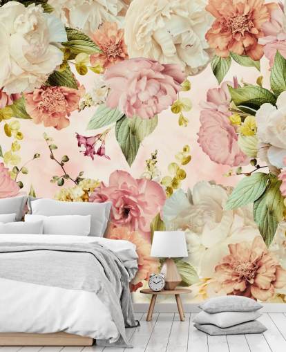 papel pintado floral rosa y blanco