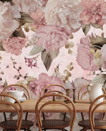 papel pintado de peonías rosa claro y blanco roto
