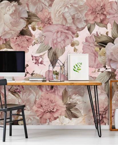 light pink and off white peonies wallpaper