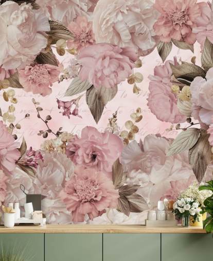 papel pintado de peonías rosa claro y blanco roto