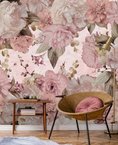 papel pintado de peonías rosa claro y blanco roto
