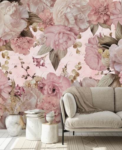 papier peint pivoines rose clair et blanc cassé