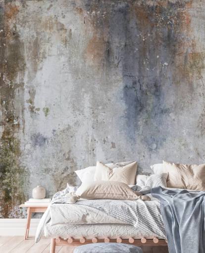 grijs, blauw en brons op maat gemaakte betonnen muurbehangmuurschildering genaamd Industrial Wall grijs, blauw en brons op maat gemaakte betonnen muurbehangmuurschildering genaamd Industrial Wall