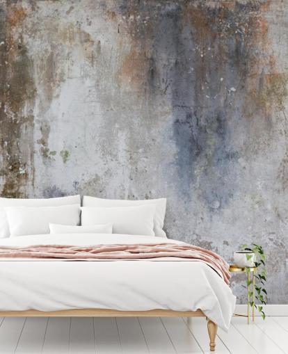 mural de papel de parede de concreto personalizado em cinza, azul e bronze chamado Industrial Wall