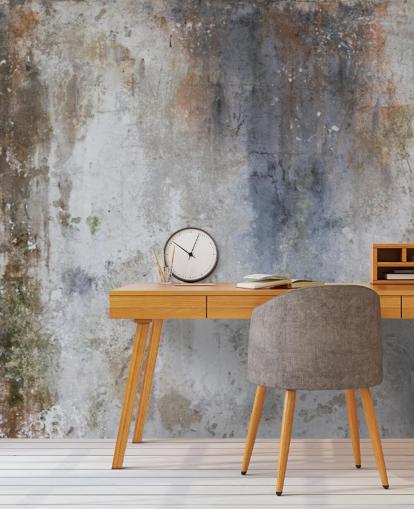 Maßgefertigtes Wandtapetenbild aus Beton in Grau, Blau und Bronze namens Industrial Wall