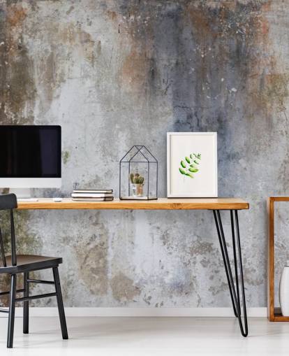 grijs, blauw en brons op maat gemaakte betonnen muurbehangmuurschildering genaamd Industrial Wall