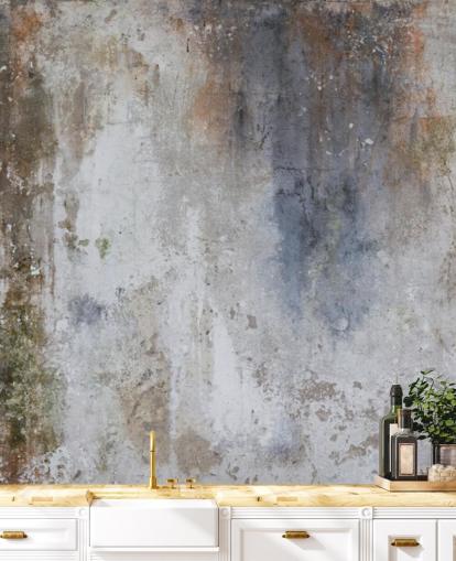 mural de papel de parede de concreto personalizado em cinza, azul e bronze chamado Industrial Wall