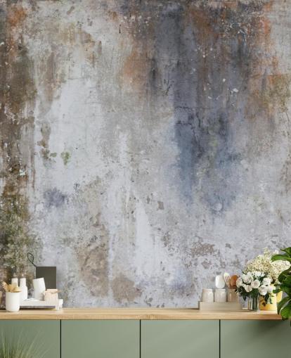mural de papel de parede de concreto personalizado em cinza, azul e bronze chamado Industrial Wall