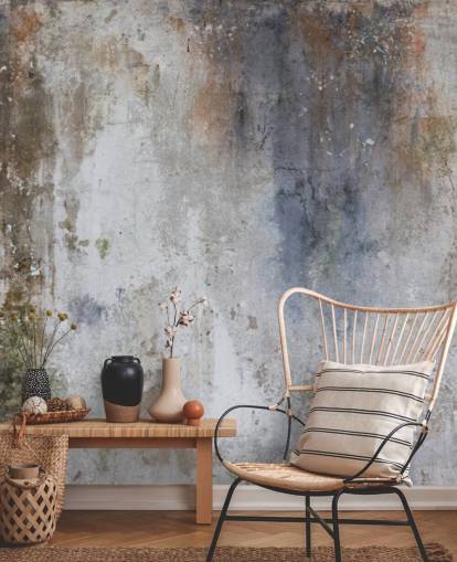 Maßgefertigtes Wandtapetenbild aus Beton in Grau, Blau und Bronze namens Industrial Wall