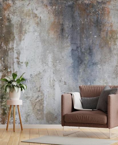 grijs, blauw en brons op maat gemaakte betonnen muurbehangmuurschildering genaamd Industrial Wall