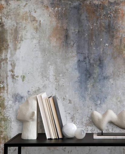 mural de papel pintado de pared de hormigón personalizado gris, azul y bronce llamado Industrial Wall