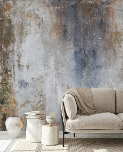 Maßgefertigtes Wandtapetenbild aus Beton in Grau, Blau und Bronze namens Industrial Wall
